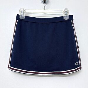 Tory Sport Burch Tech Pique Mini Tennis Skirt Navy Stripe Trim Red Wine Shorts S
